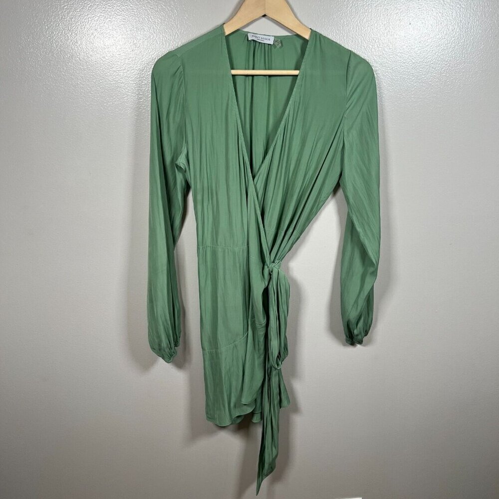 Ramy Brook Mini Wrap Dress Size Small Green Long Sleeve Vacation Brunch Resort